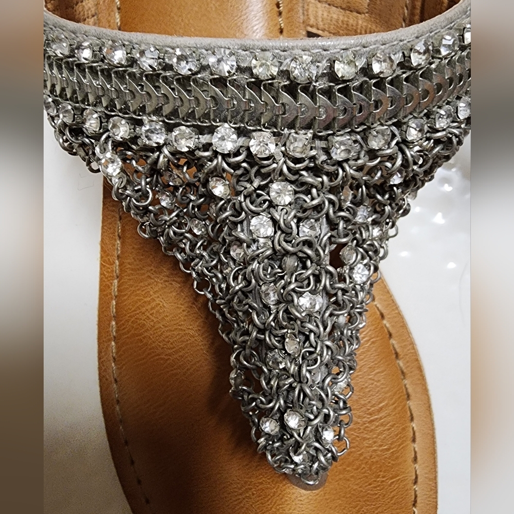 Not Rated Silver Rhinestone/Chainmail Embellished Sandals - Picture 2 of 2